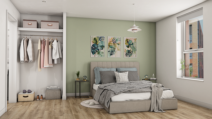 A cgi image showing how the bedroom would look