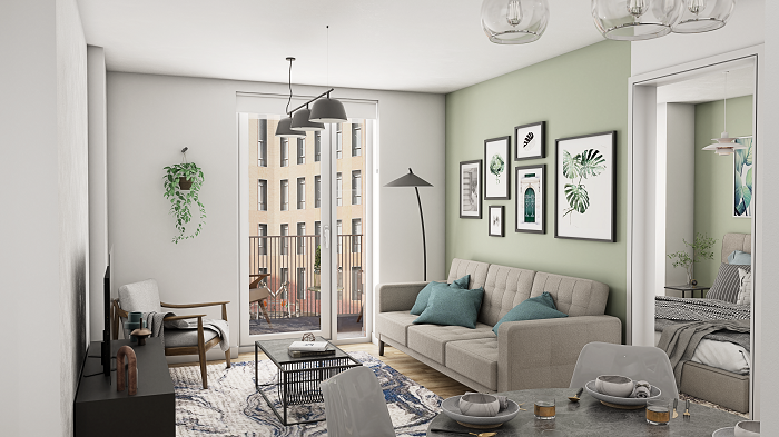 A cgi image showing how the living room would look